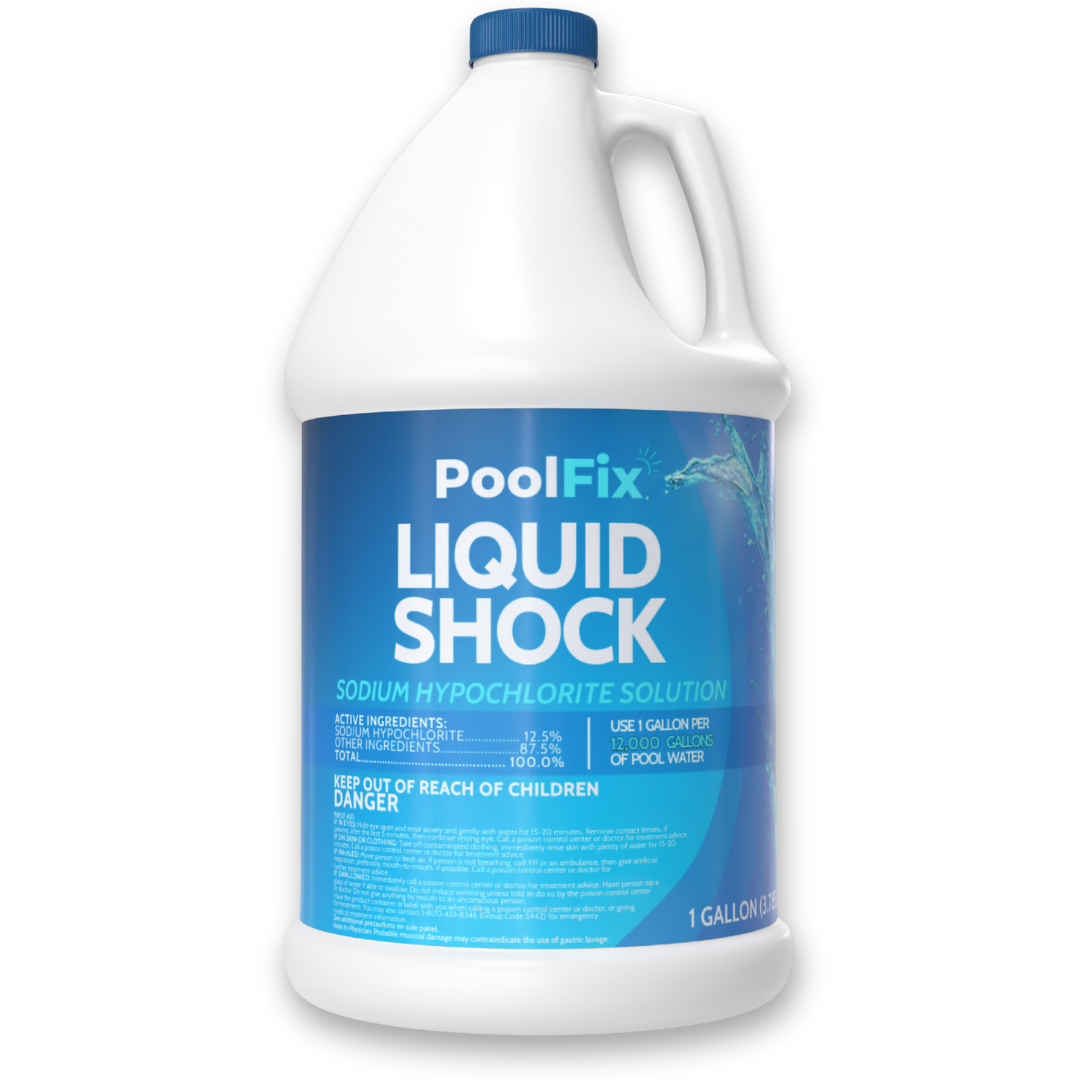 PoolFix 12.5% Liquid Chlorine, 1 Gallon Pool Shock – High-Strength Sodium Hypochlorite Chlorinator for Pools, Fast-Acting Disinfectant, Commercial Grade, Ready to Use