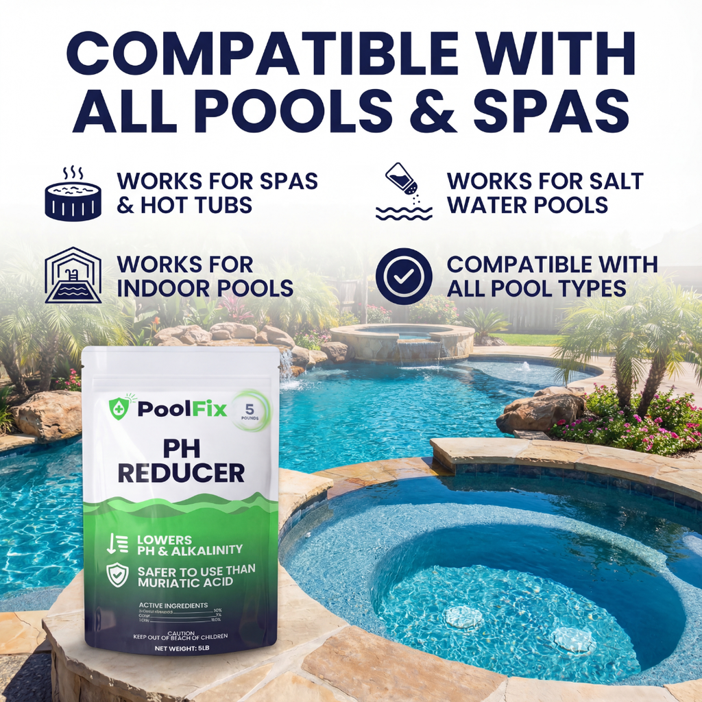 PoolFix PH Reducer for Pools – Sodium Bisulfate Dry Acid for Swimming Pools, Spas & Hot Tubs, Lowers pH and Alkalinity, Prevent Cloudy Water & Balance pH Levels