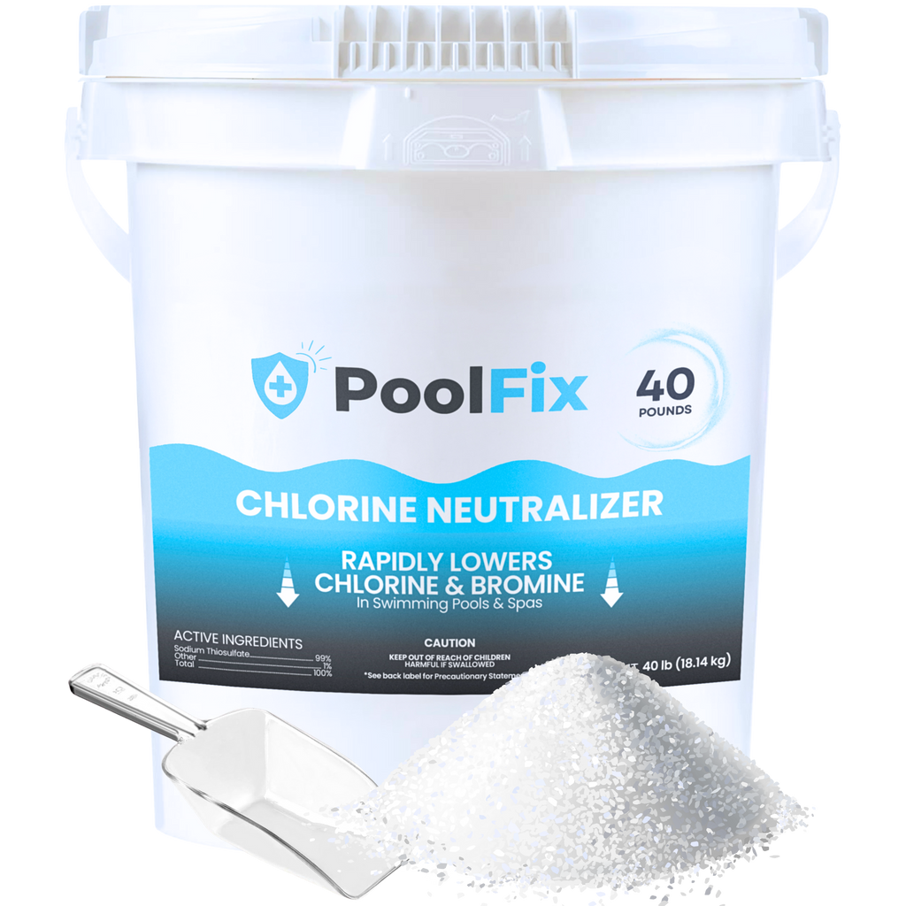 PoolFix Chlorine Remover & Neutralizer - Fast Acting Chlorine Reducer for Swimming Pools & Spas - Sodium Thiosulfate Formula - Lowers Sanitizer Levels Quickly for Safe Water