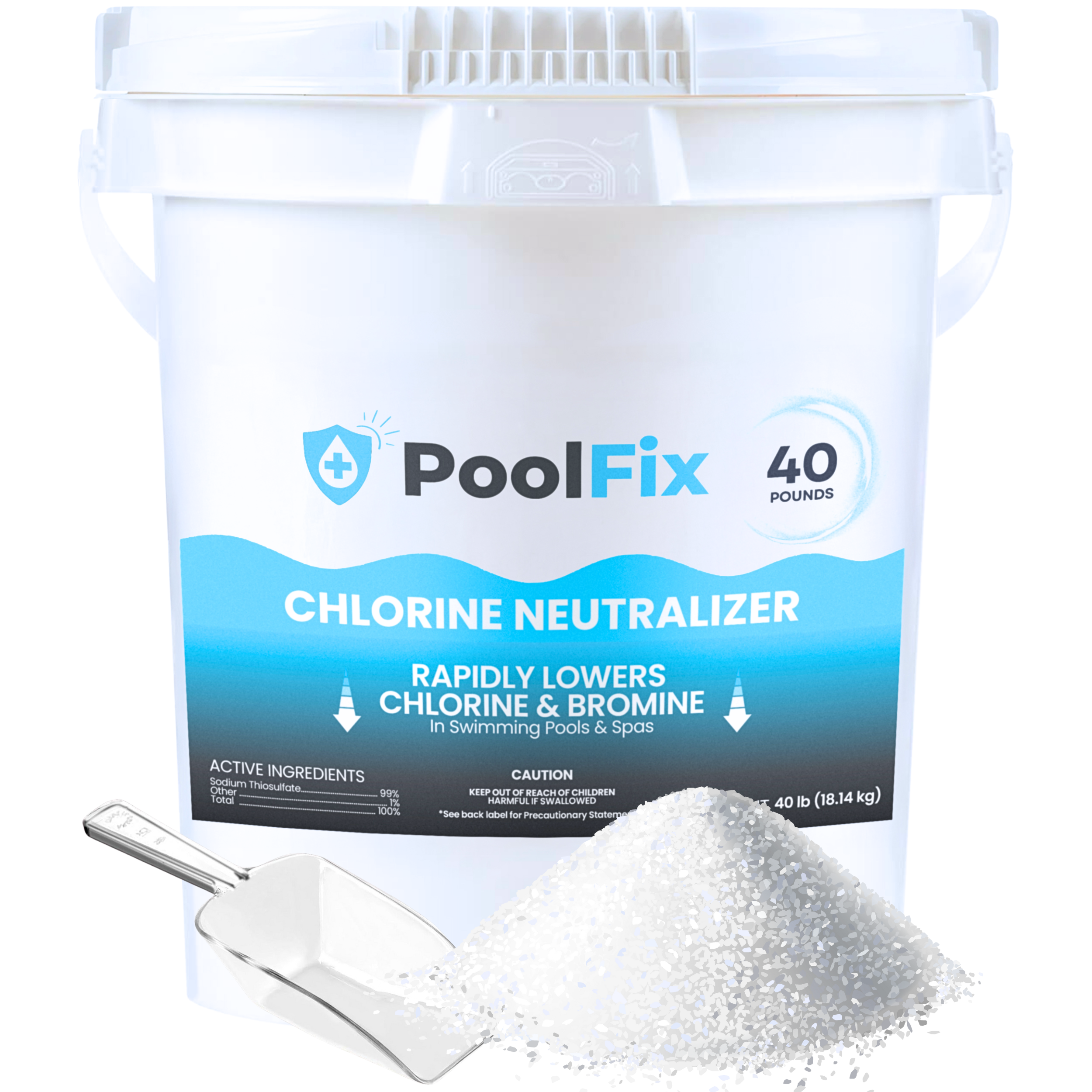 PoolFix Chlorine Remover & Neutralizer - Fast Acting Chlorine Reducer for Swimming Pools & Spas - Sodium Thiosulfate Formula - Lowers Sanitizer Levels Quickly for Safe Water