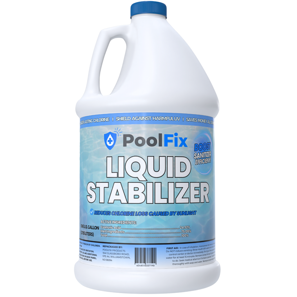 PoolFix Liquid Cyanuric Acid Pool Stabilizer – 1 Gallon Conditioner for Chlorine Pool, UV Protection for Longer Use, Easy-Pour, Fast-Acting Formula for Balanced Pool Water