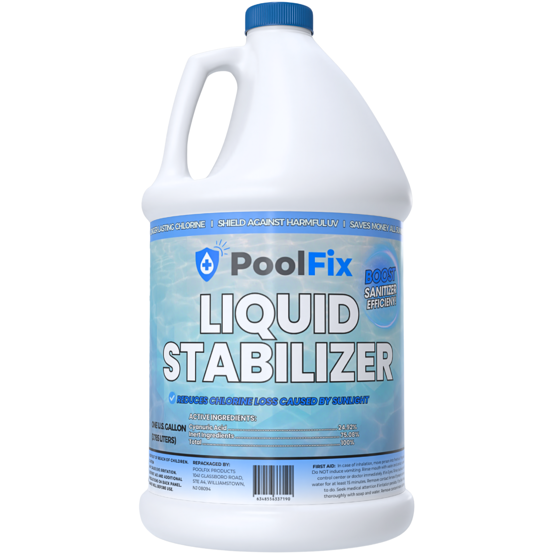 PoolFix Liquid Cyanuric Acid Pool Stabilizer – 1 Gallon Conditioner for Chlorine Pool, UV Protection for Longer Use, Easy-Pour, Fast-Acting Formula for Balanced Pool Water