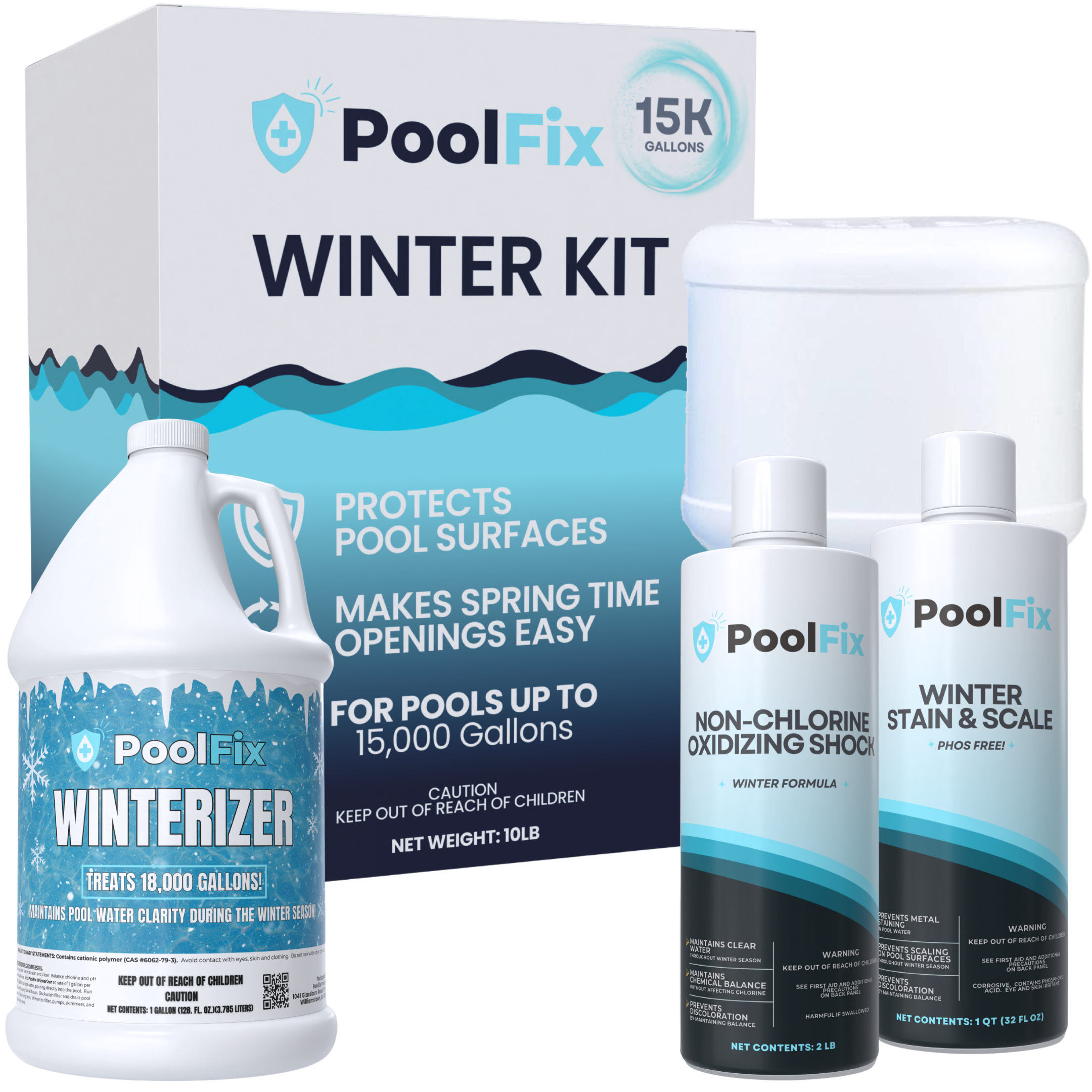 PoolFix Premium Pool Closing Kit – Complete Winterizing Chemicals for Above Ground & In-Ground Pools – Treats 15,000 - 30,000 Gallons