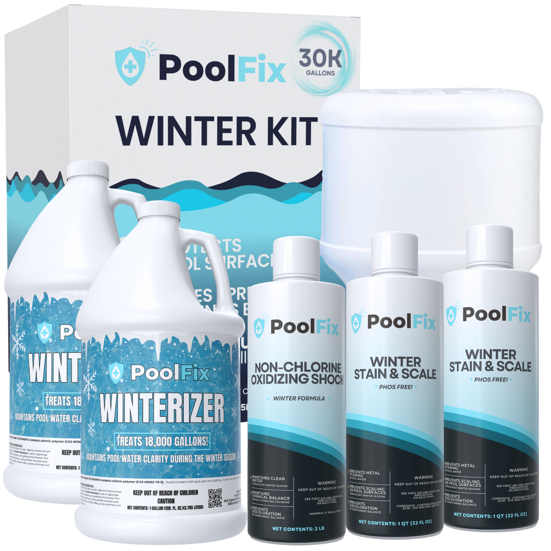 PoolFix Premium Pool Closing Kit – Complete Winterizing Chemicals for Above Ground & In-Ground Pools – Treats 15,000 - 30,000 Gallons