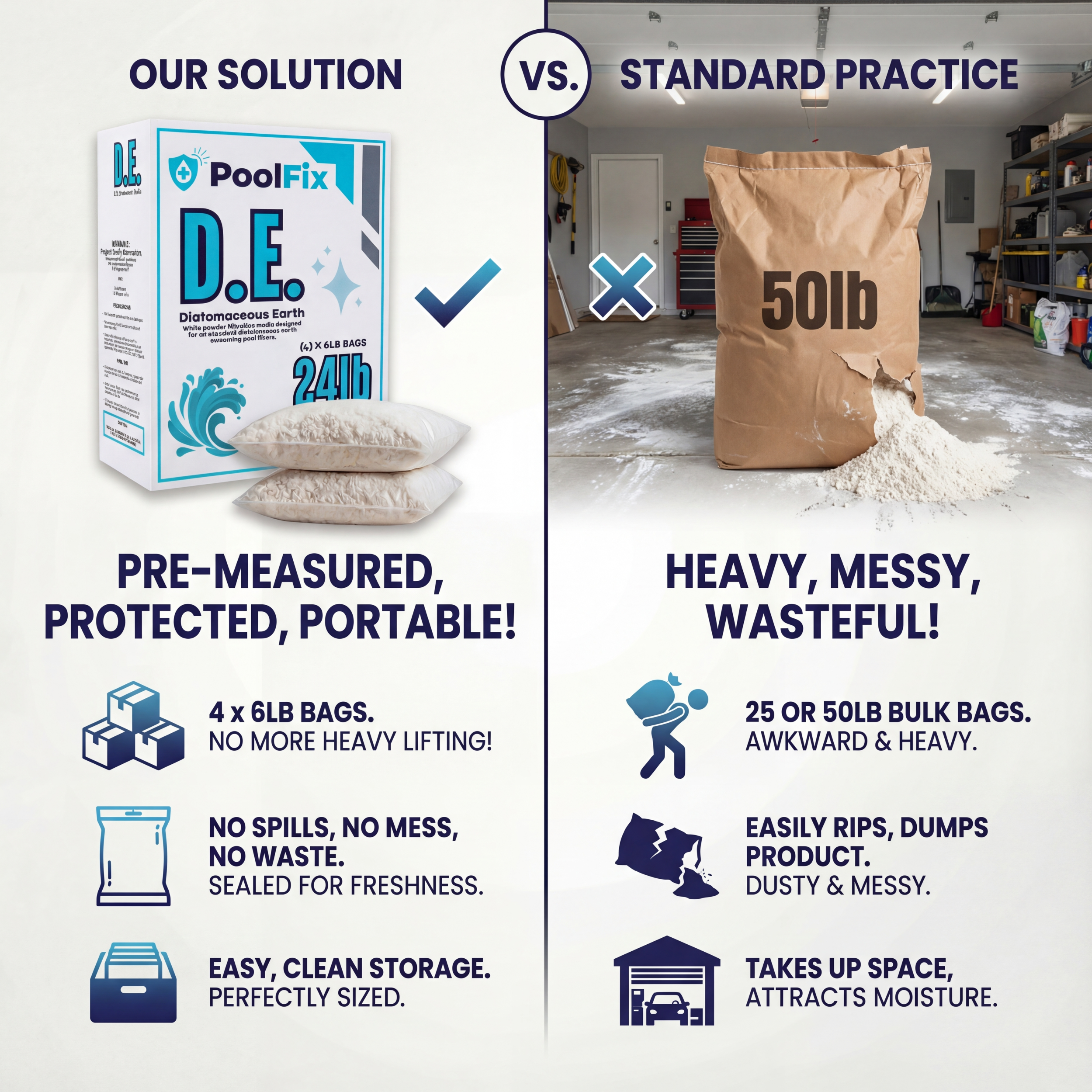 PoolFix DE Pool Filter Powder – Diatomaceous Earth Pool Filtration Media – DE Filter Powder for Water Clarity - 6LB Bags for Crystal Clear Swimming